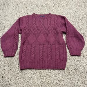 Vintage Terramar Cable Knit Sweater Sz S Silk Cotton Blend Purple Casual